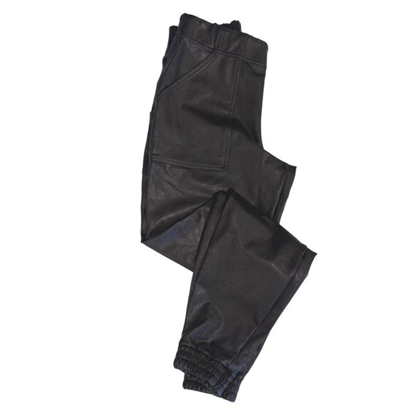 Spanx Faux Leather Joggers S Black Elastic Waist Stretch Pockets Pants - Picture 3 of 10